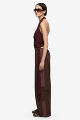 Atira Pant Choc Plum by Bec + Bridge, wide leg contrast panel pants, perfect for elevated off duty styling