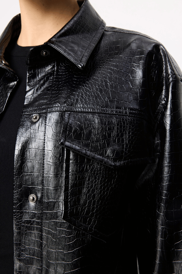 Salt Water Shirt Croc by Mossman — Bold faux croc leather shirt with tailored collar, front pockets, snap closure, and relaxed fit. Perfect for edgy, polished looks.