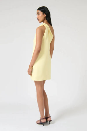 Loreta Twist Dress – Butter by Onte, a crepe knit mini with one-shoulder twist. Perfect for elevated summer dressing or nights out.