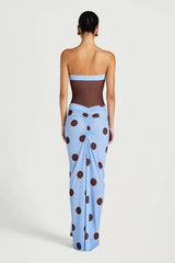 Benni strapless maxi dress with cascading hem and cut out detail, perfect for evening or event styling