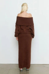 Sanna Off Shoulder Sweater Coffee by Sovere – Trendy off-shoulder knit with ribbed details and relaxed fit, perfect for chic, effortless everyday style.