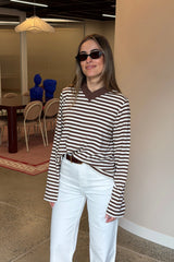 Millie Relaxed Long Sleeve Tee Chocolate Stripe
