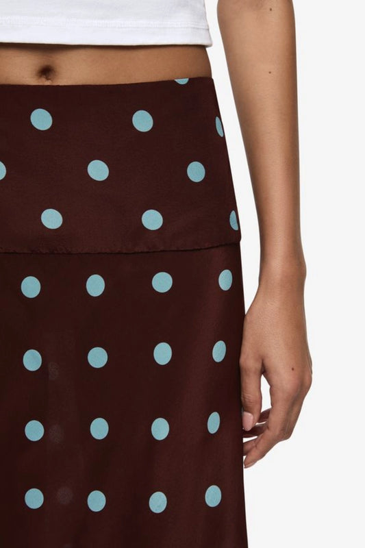 Mathilde Midi Skirt Polka Dot by Bec + Bridge – a midi skirt with polka dot print and sleek fit. Perfect for everyday styling.
