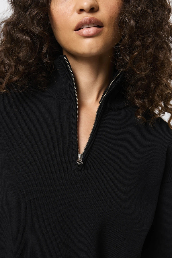 Lexington Sweater Black by Mossman, half zip knit sweater with relaxed fit, perfect for work or elevated everyday styling