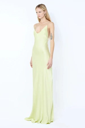Florence Scoop Maxi Dress by Bec + Bridge — wasabi green bias-cut maxi with plunge neckline and strappy open back.