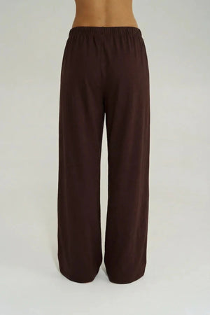 Lounge Pant in Chocolate by Summi Summi, a relaxed cotton slub knit pant with a flared leg and soft, comfortable drape.