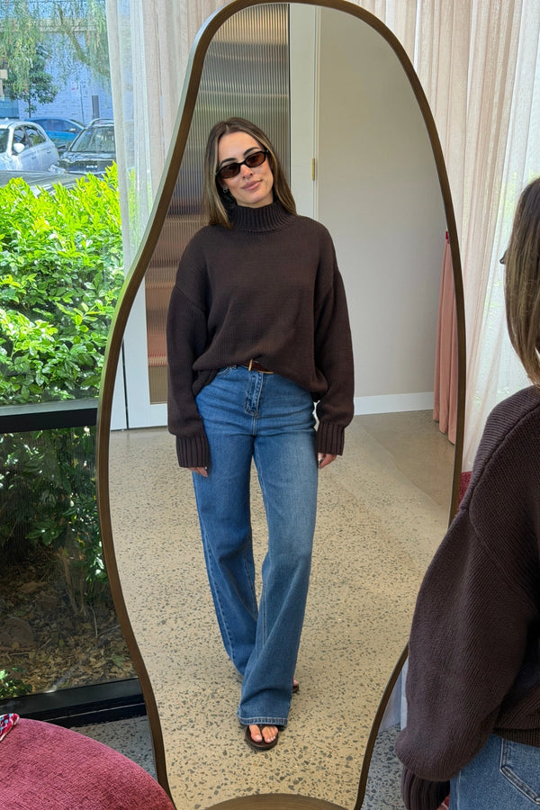 Sasha Turtle Neck Knit Sweater Chocolate by Sneaky Link, oversized knit sweater, perfect for cozy everyday styling