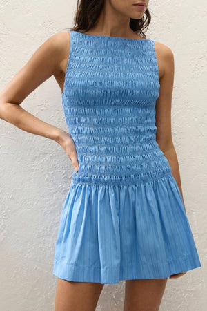 Maria Mini Dress Mico Pinstripe Azul
