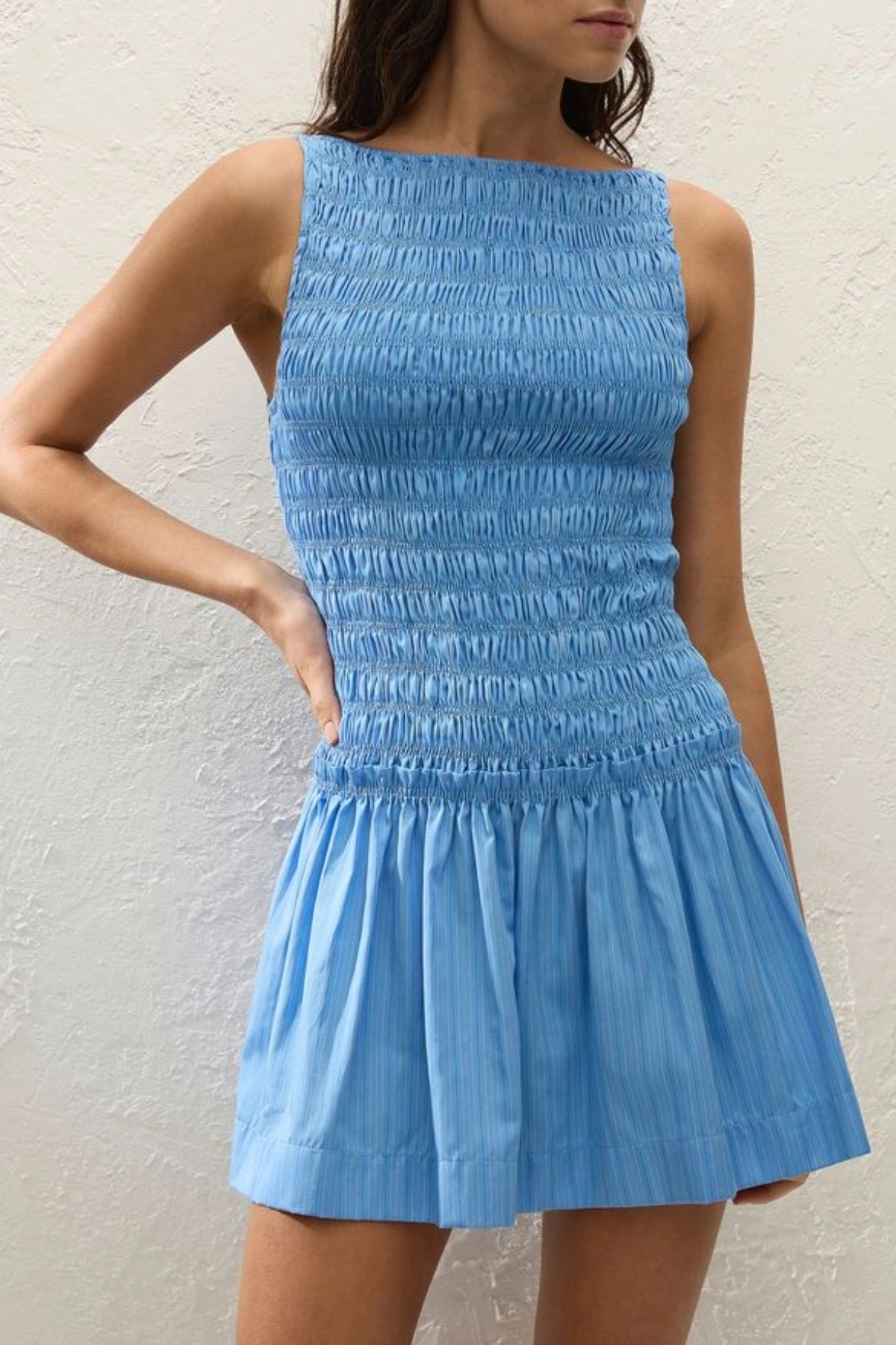 Maria Mini Dress Mico Pinstripe Azul