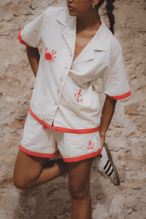Araminta James | Del Mar Shirt Set Lobster Red | Girls with Gems