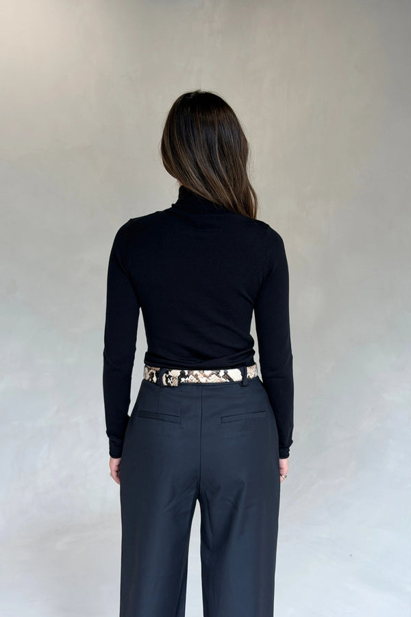 Eloise High V Neck Knit Top Black by Sneaky Link, slimming long sleeve knit for work or evening styling