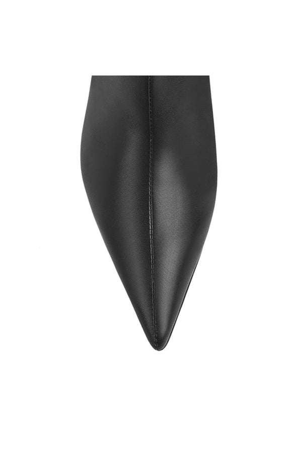 Ben Boot Black Leather by Lana Wilkinson, sleek knee-high leather boot with wedge heel, perfect for elevated everyday or evening wear