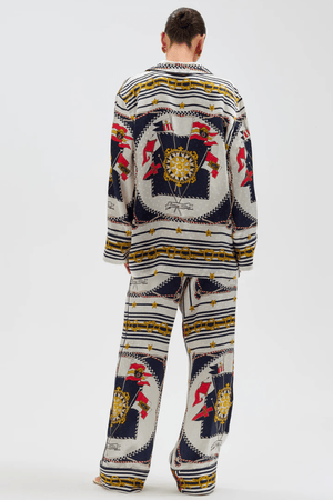 Dora Pants Multi Scarf by Ronny Kobo, trendy jacquard pants with a bold multi-scarf print, perfect for chic day or night looks with ease.