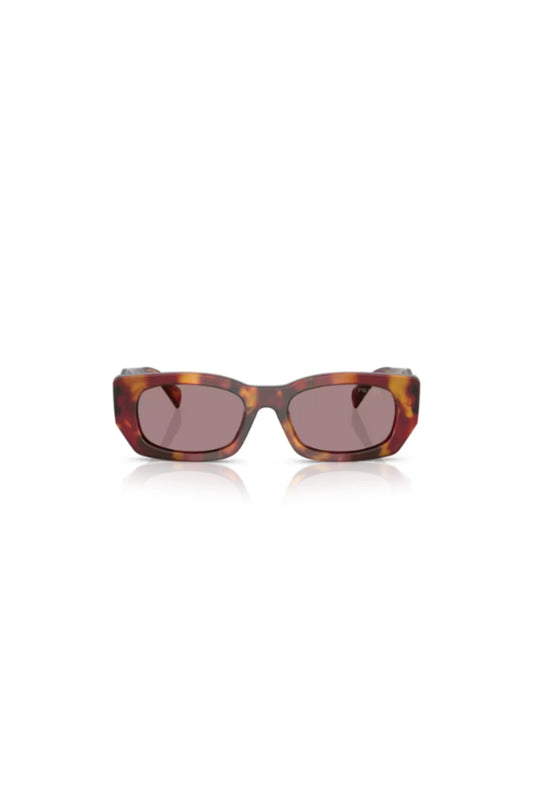 PR B05S Poppy Tortoise Sunglasses by Prada, bold rectangular shades with light purple lenses for a sophisticated statement.