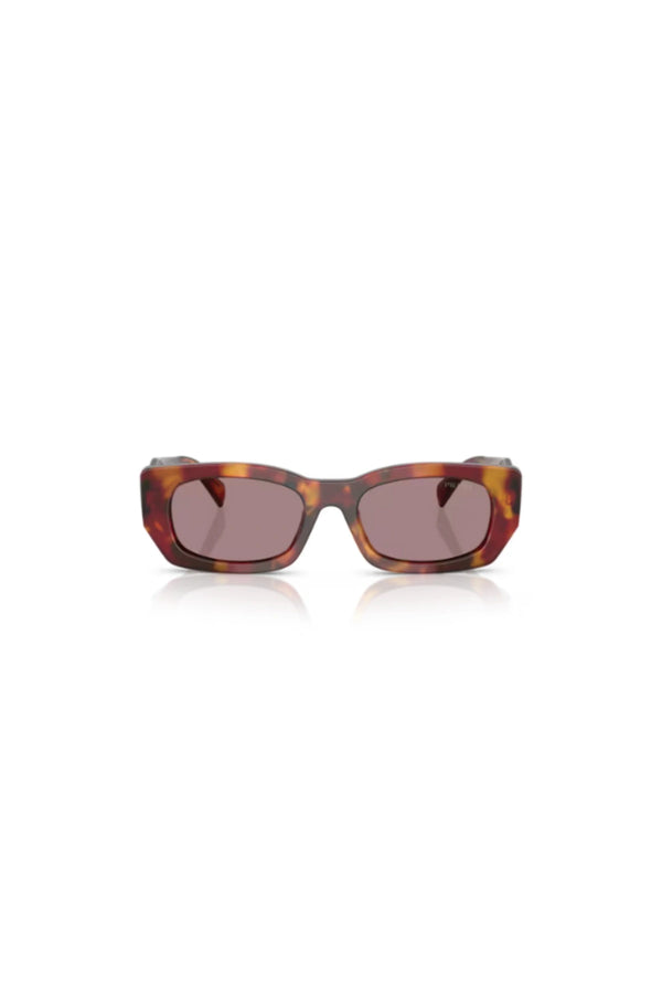 PR B05S Poppy Tortoise Sunglasses by Prada, bold rectangular shades with light purple lenses for a sophisticated statement.
