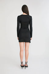 1983 Mini Dress Black by Pfeiffer, square neck mini dress with ruching, perfect for day to night styling