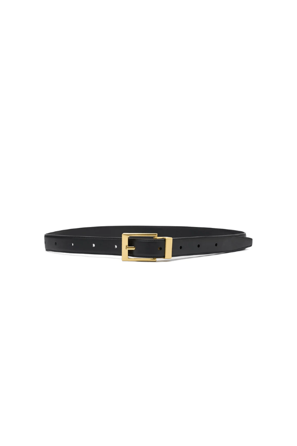 Lloyd Belt Gold Black by Camilla and Marc – Vachetta leather belt with bold gold buckle and fine texture, designed for elevated everyday wear.