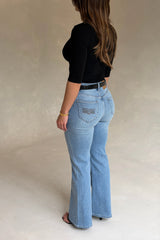 Kendall Mid Rise Flare Jean Mid Wash