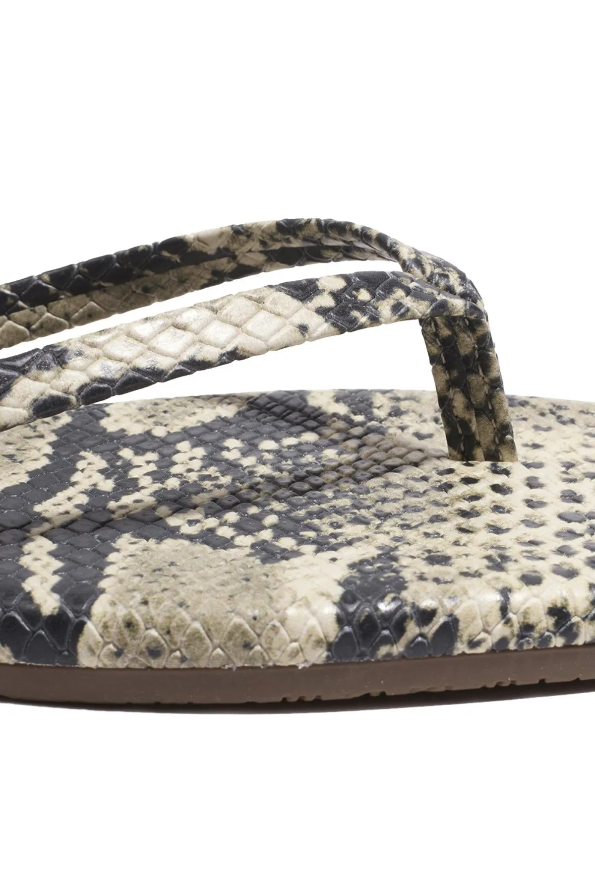 Tkees Square Toe Exotics Sandsnake sandal in soft washed denim with square toe and cushioned insole, handcrafted in Brazil.
