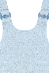 Kids 3-6 Domino Swim Metallic Ice Blue by Hunza G, crinkle swimsuit with hoop detail, perfect for beach days
