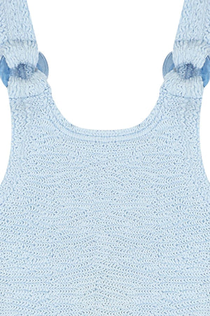 Kids 3-6 Domino Swim Metallic Ice Blue by Hunza G, crinkle swimsuit with hoop detail, perfect for beach days