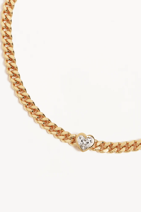 By Charlotte | 18k Gold Vermeil Radiant Heart Engravable Curb Bracelet | Girls with Gems