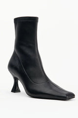 Amelia Black Stretch Leather by Alias Mae, sleek stretch leather boot with square toe, perfect for day to night styling