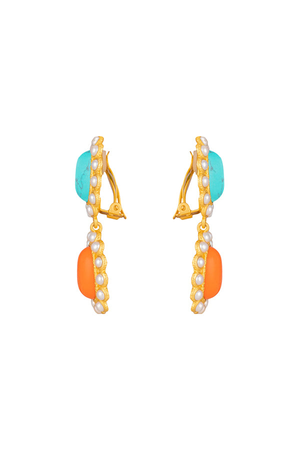Valére | Ada Earrings Orange Coral, Turquoise and Pearls | Girls with Gems 