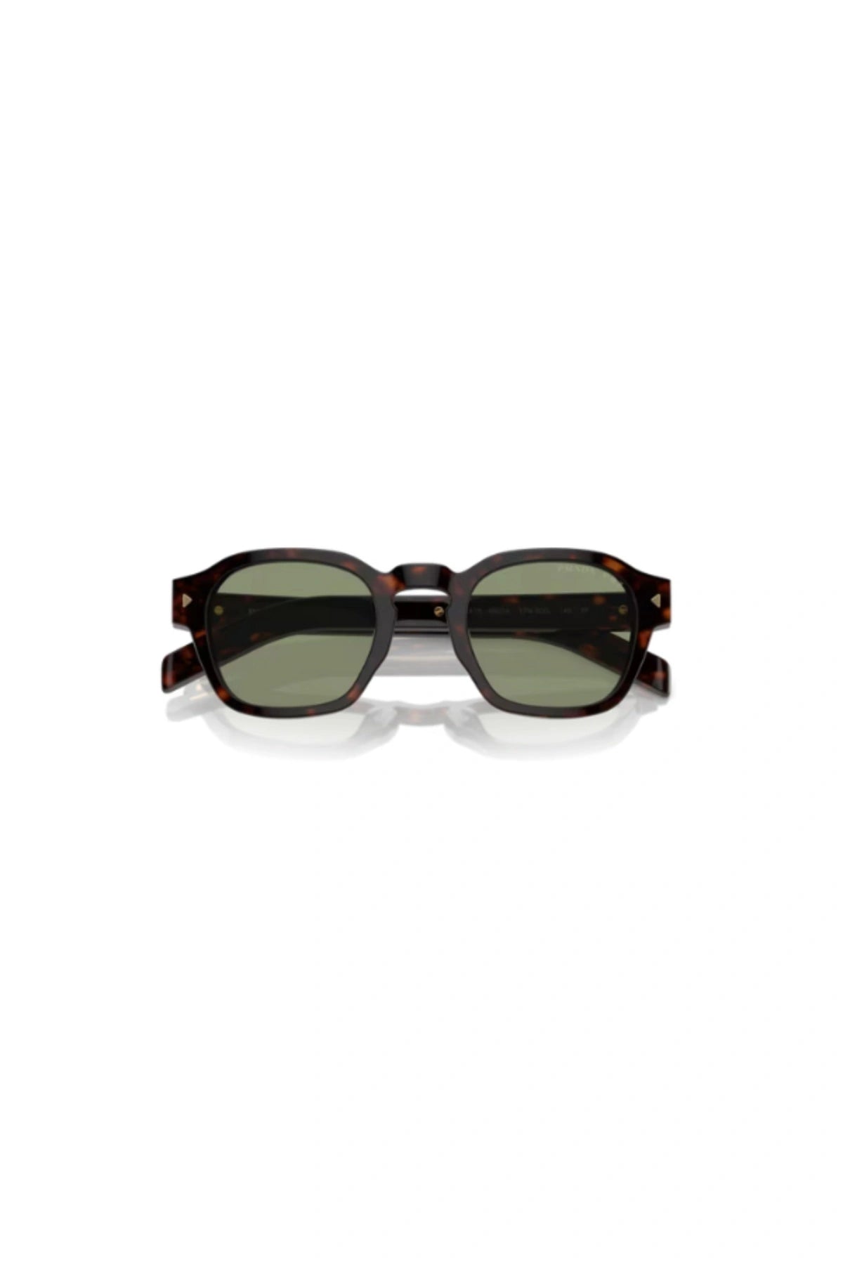 Radica Tortoise Sunglasses by Prada, Italian acetate pantos frames with polarised green lenses and metal-plaque temples.
