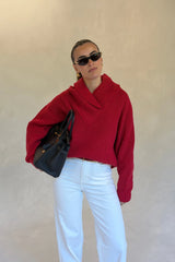 Olsen Drape Neck Knit Sweater Red