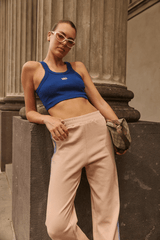 Maya Knit Pant Nougat by Araminta James, soft cotton knit pants with contrast trims and split hems, perfect for chic, comfortable leisurewear looks.