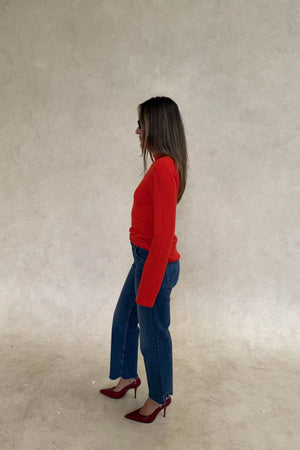 Milla Wool Turtle Neck Long Sleeve Top Red by Sneaky Link, fitted wool blend top, perfect for layering in winter styling