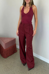 Alexa Tailored Suit Pant Burgundy by Sneaky Link, wide leg tailored pants for polished office or evening looks