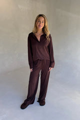 Hunter Long Sleeve Polo Top Chocolate by Sneaky Link, ultra soft stretch polo with a second-skin fit and button neckline.