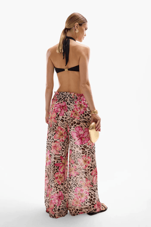 Mission Pants Safaria by Cin Cin, wide-leg pants in vibrant ‘Safaria’ print with a shirred elastic waistband. Lightweight 100% viscose, perfect for resort and summer wear.