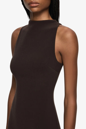 Gemma Racer Mini Dress Espresso by Bec + Bridge, fitted racer neck mini dress, perfect for cocktail events