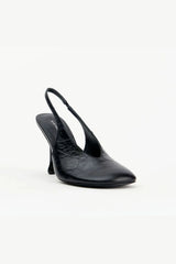Claire Black Oily Crinkle Leather by Alias Mae, slingback leather heel with teardrop heel, perfect for work or evening styling