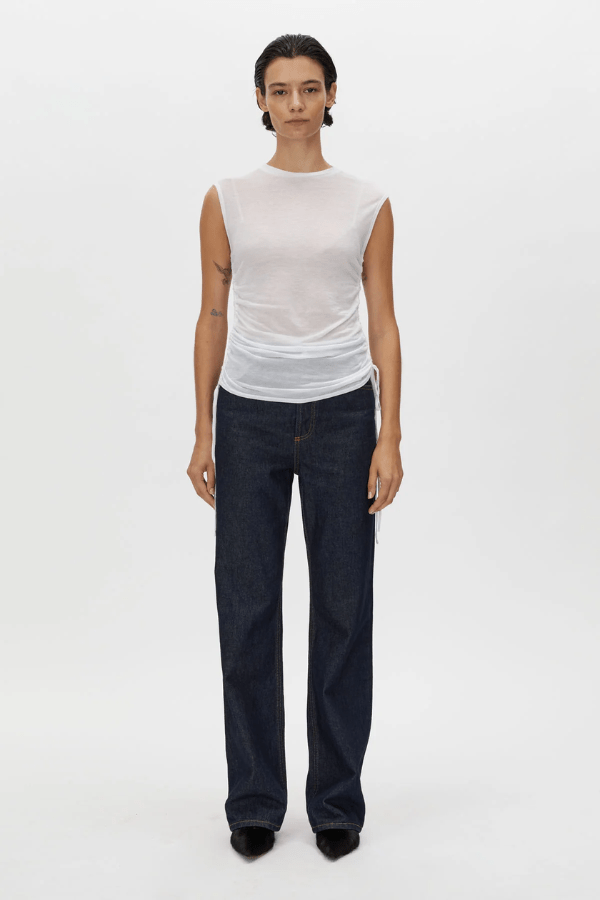 Marjorie Tank Soft White by Camilla and Marc – breathable jersey with side tie details and a sleek neckline, perfect for layering or relaxed weekend wear.