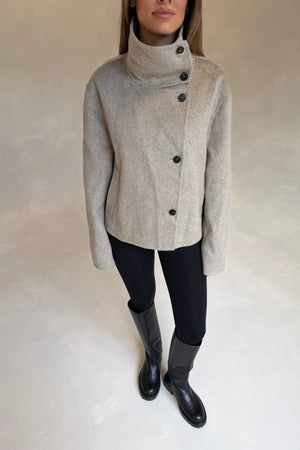 Clementine Funnel Neck Cropped Coat Oat Marle by Sneaky Link, wool cropped coat, perfect for winter layering