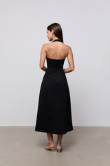 Cotton Mix Halter Midi Dress Black by Odd Muse, structured halter midi dress for timeless evening styling