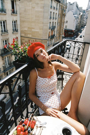 Hugo Singlet by KATH The Label, soft ribbed cotton with red heart print and bows. Perfect for lounging, layering, or sleepwear.