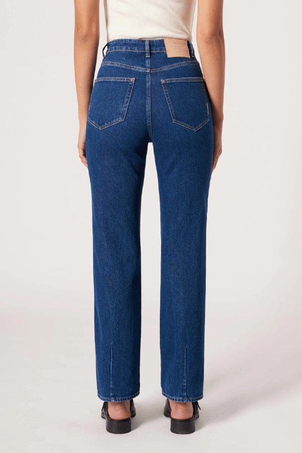 Nico Straight Royal Indigo by Neuw Denim, super high-rise relaxed straight-leg jeans with comfort stretch, authentic vintage indigo, perfect for timeless style.