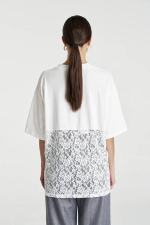 Lace Panel Tee Lily White by Summi Summi, cotton tee with lace detail, perfect for casual daytime styling