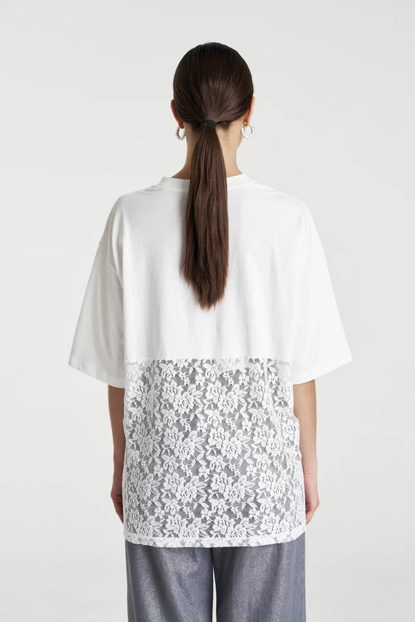 Lace Panel Tee Lily White by Summi Summi, cotton tee with lace detail, perfect for casual daytime styling