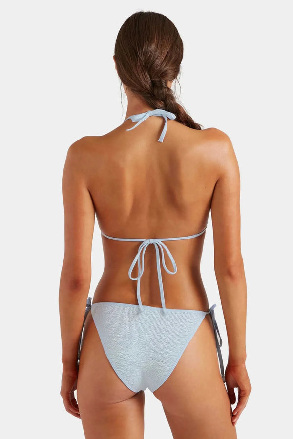 Gina Beaded Bikini Metallic Ice Blue by Hunza G, crinkle triangle bikini with beads, perfect for beach or pool styling
