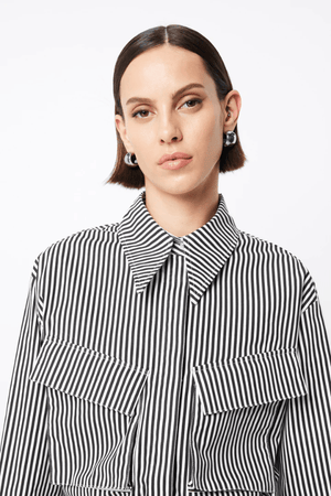 Mossman | Tudor Shirt Black/White Stripe | Girls with Gems