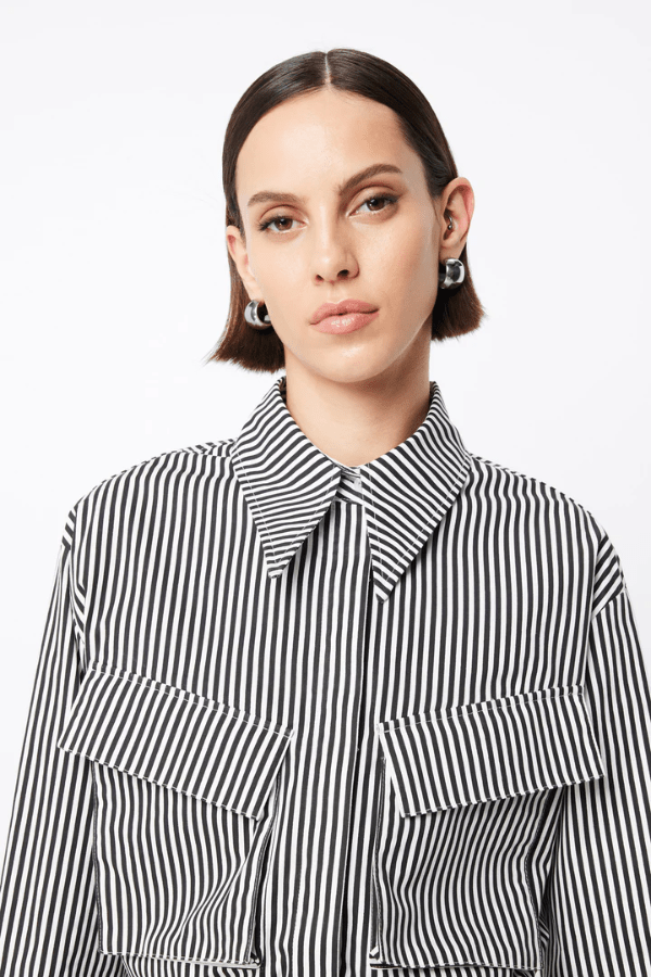 Mossman | Tudor Shirt Black/White Stripe | Girls with Gems