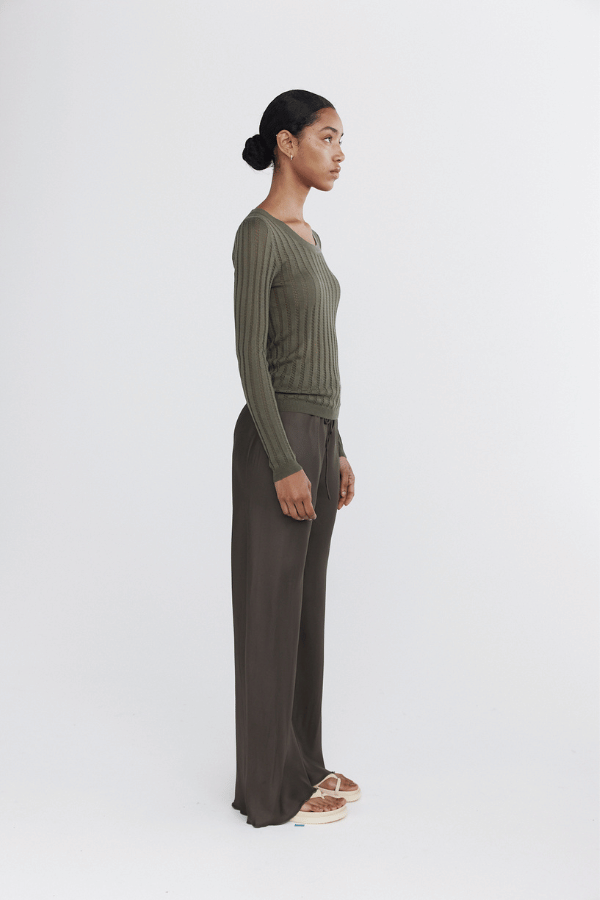 Tiana Top Agave by Marle, luxurious cashmere blend knit with subtle sheerness and fitted silhouette, perfect for trendy, elegant layering and viral casual chic.