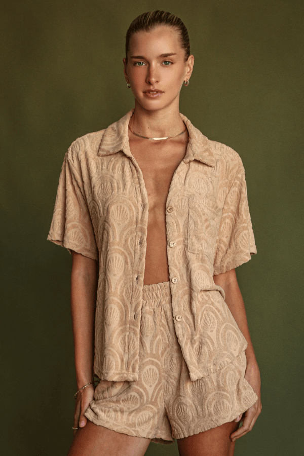 Araminta James | Marrakesh Tile Terry Shirt Set Macadamia | Girls with Gems