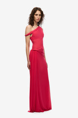 Sisal Mesh Dress Bright Rose by Misha - draped mesh maxi dress with twisted off-shoulder neckline and waterfall sash, perfect for day-to-night styling.